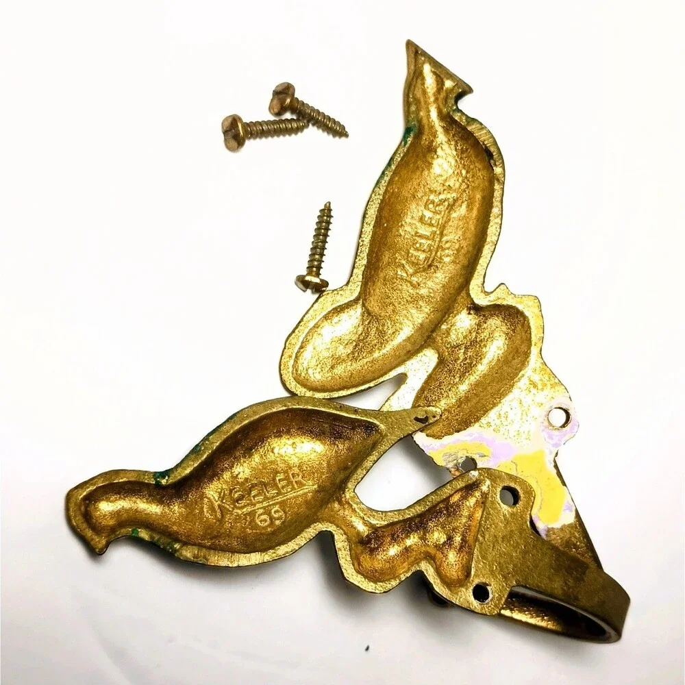 2 Cast Solid Keeler Brass Game Bird Wall HOOKS 4.5